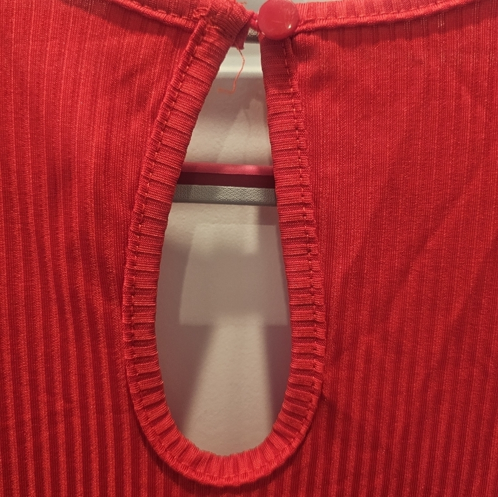 True Rock Red Ribbed Maxi Dress Size XXL | Sleeveless Stretch Knit Shorts Dress - Picture 5 of 10